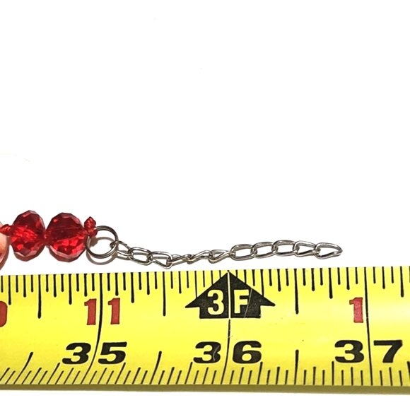 VINTAGE SHADES OF RED WHITE ART GLASS FLAT AND RED BEADED 37" NECKLACE - Picture 7 of 9